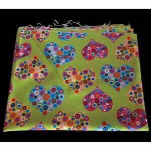 Valentines Day Green with Colorful Mod Hearts Sewing Fabric Crafts 1 yd x 44"